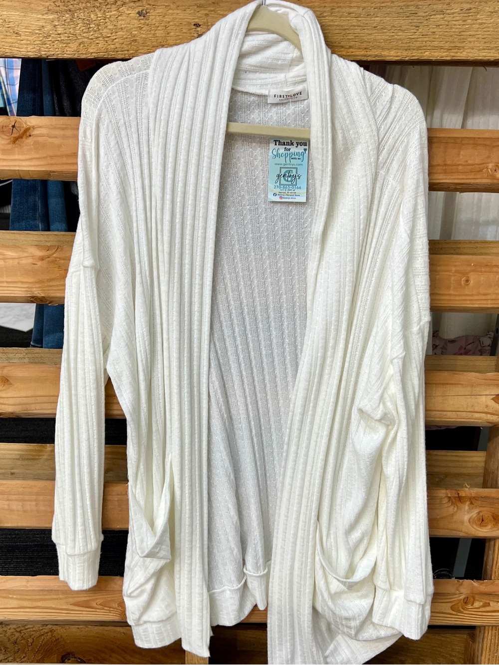 First Love Cream Open-Front Ribbed Cardigan